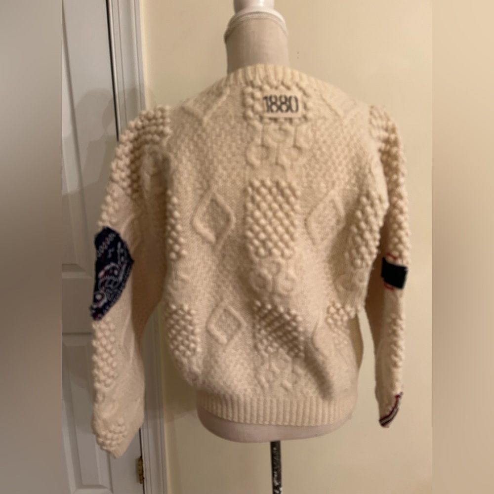 Free People Riley 1880 VINTAGE PATCHED UP SWEATER Patchwork Wool size L - Picture 6 of 13